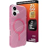 ZAGG Milan Snap Case for iPhone 17 - Pink Glimmering Wave, Graphene Strengthened Phone Case with Drop Protection (13ft/4m), Textured Edges & Sparkle Design, MagSafe Charging Compatible
