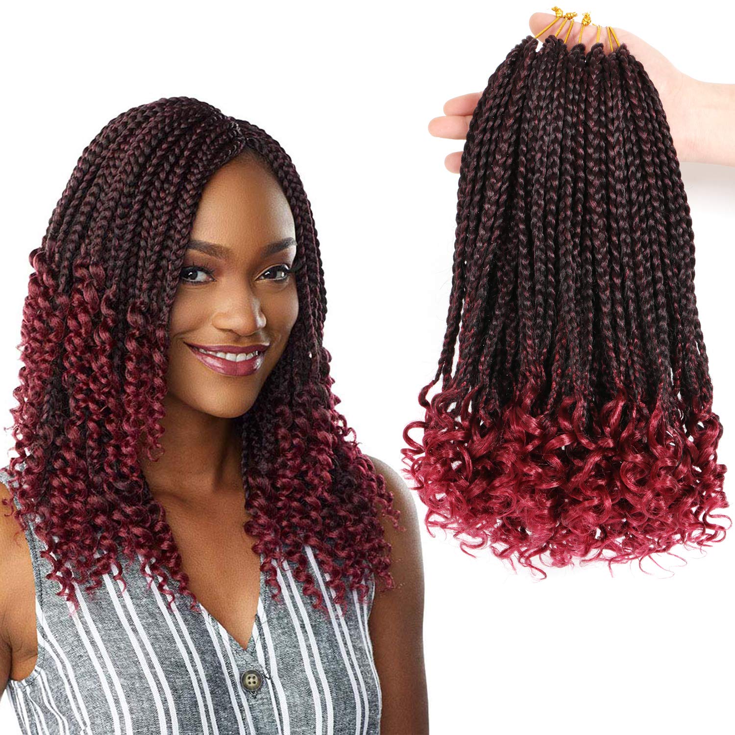 7 Packs Crochet Box Braids Goddess Hair with Curly Ends 3S Wavy Extensions for Black Women (14 Inch #T-bug) โ image 1