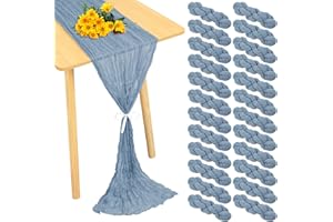 YMHPRIDE 24 Pack Cheesecloth Table Runner 20 x 120 inch Cheese Cloth Table Runner Bulk,Romantic Boho Sheer Gauze Fabric Table Runners for Wedding Reception,Party,Bridal Shower Table Decor(Dusty Blue)