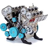 TECHING Metal V8 Engine Model Kit that Works | Exposed DOHC Valvetrain, Dual Timing Chains, Moving Pistons and Crankshaft, Anodized Metal Parts, Home or Office Display