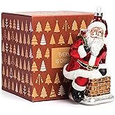 Every Day is Christmas Glass Blown Ornaments Cute Hand Made Figurines Tree Decoration, Chimney Santa