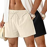 Neer 2 Pack Men's Linen Shorts L-5XL Big and Tall Regular Casual Lightweight Drawstring Summer Shorts with Pockets