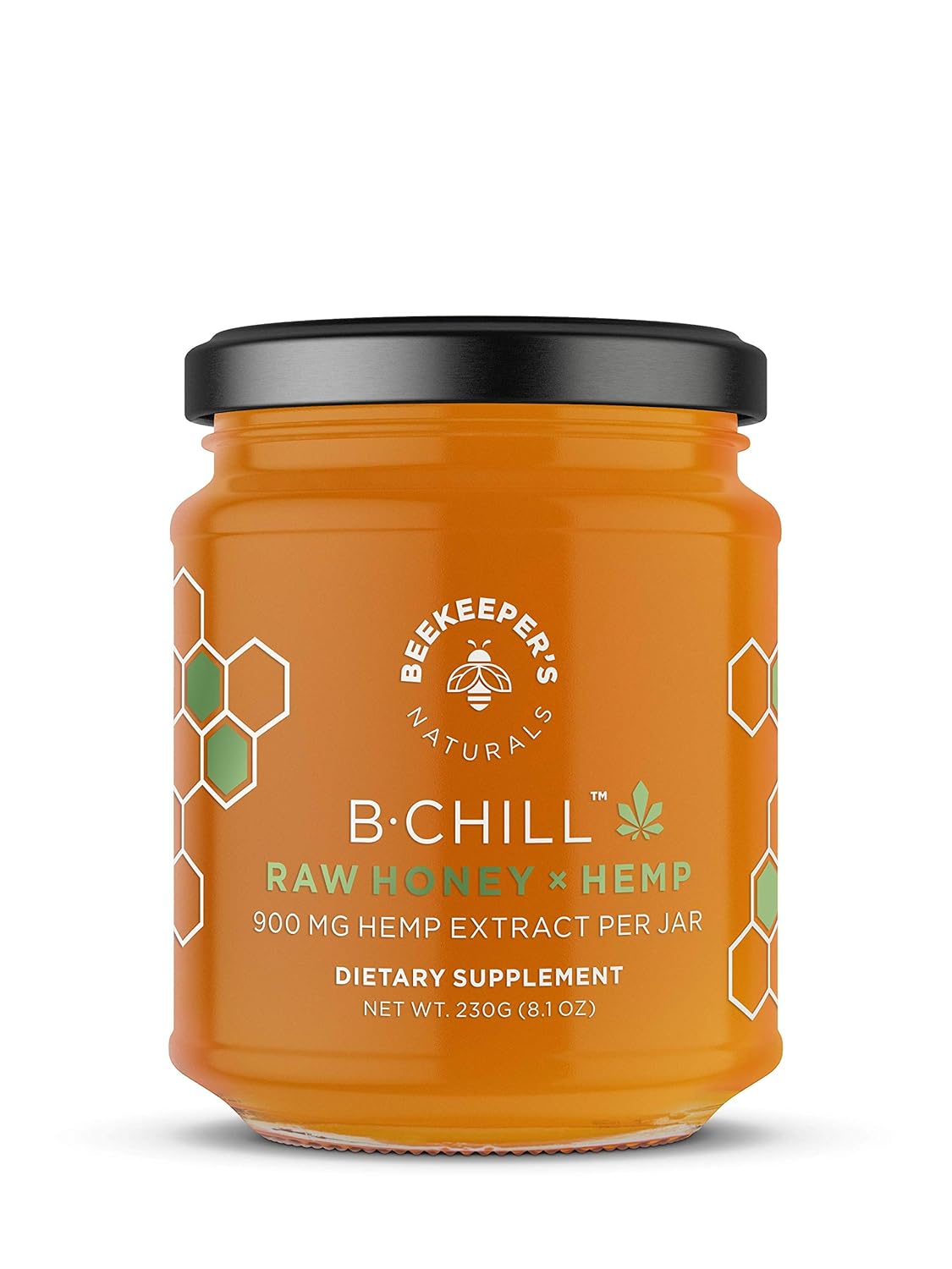 BEEKEEPER'S NATURALS B. Chill Honey Jar - Raw Honey - Helps with Stress Relief, Sleep Aid & Zen - 100% Raw Enzymatic Honey, MCT - (8.1 oz)