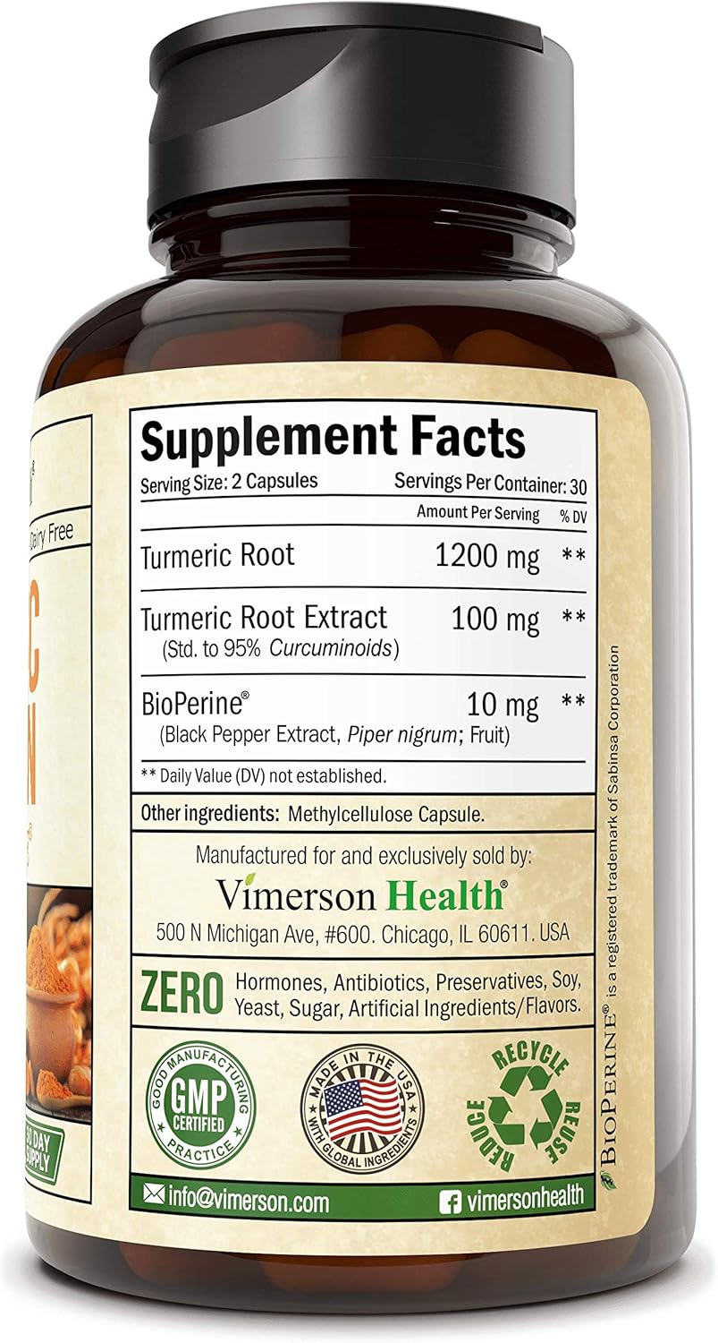 Turmeric Curcumin with BioPerine. Inflammatory Response Support, Antioxidant Properties Supplement with 10 milligrams of Black Pepper for Absorption. Occasional Joint Pain Relief. 60 Capsules: Health & Personal Care