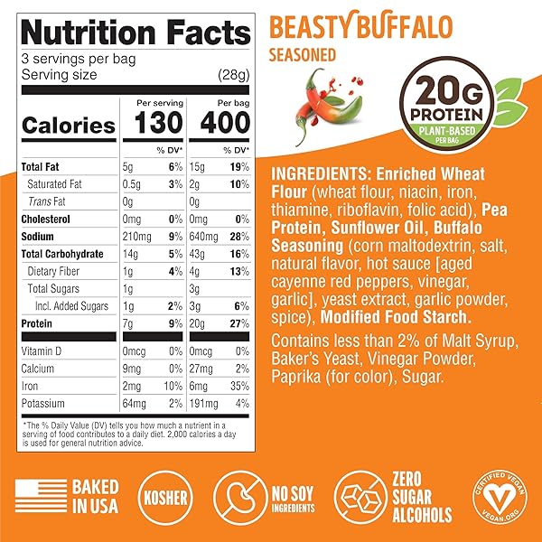 LENNY & LARRY’S FITZELS PROTEIN PRETZELS [BEASTLY BUFFALO] – 8 X 3OZ BAGS OF HIGH PROTEIN SNACKS WITH 20G PLANT BASED PROTEIN – VEGAN SNACK – INCREDIBLY TASTY WITH SALTY CRUNCH