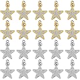 Zelphvt 20 Pcs Cubic Zirconia Star Charms Gold/Silver Charms for Jewelry Making, Star Pendants Sparkling Pendants for Bracelet Necklace Earring Making DIY Crafts