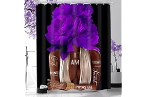 MESHELLY Purple Shower Curtain 60Wx72H African American Woman Peony Flower Bathroom Curtain Black Girl Floral Inspirational Quote Bath Curtain Fabric Afro Lady Positive Bathroom Decor with 12 Hook