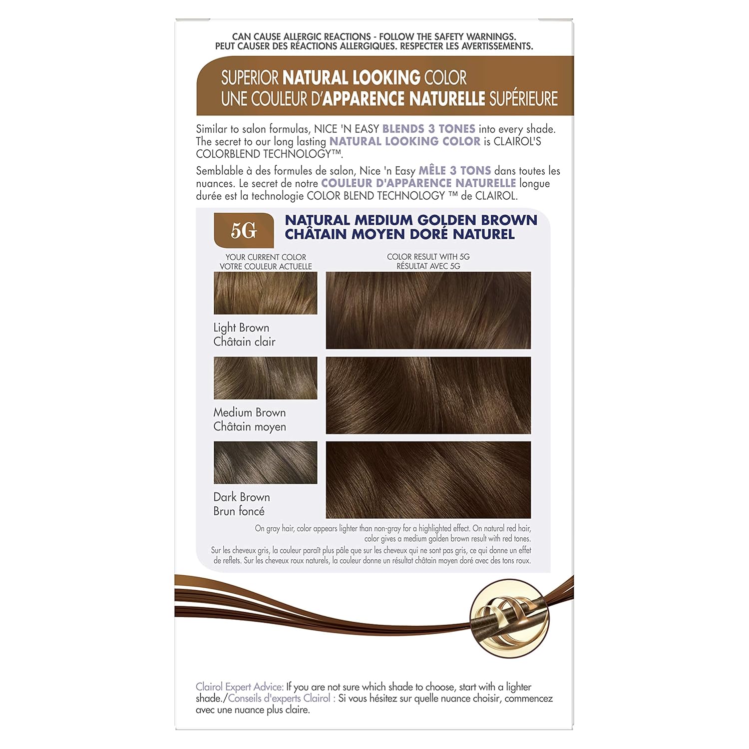 Clairol Nice'n Easy Original Permanent Hair Color, 5G Medium Golden Brown, 3 Count : Chemical Hair Dyes : Beauty
