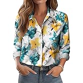 Zeagoo Button Down Shirts for Women Dressy Floral Printed Long Sleeve Blouse Business Casual Work Tops