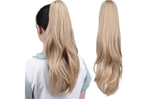 HSPJHTM Ponytail Extensions,Blonde Claw Clip Hair Extensions for Women Straight Hair Piece 20" Synthetic Wavy Pony Tail Hallo