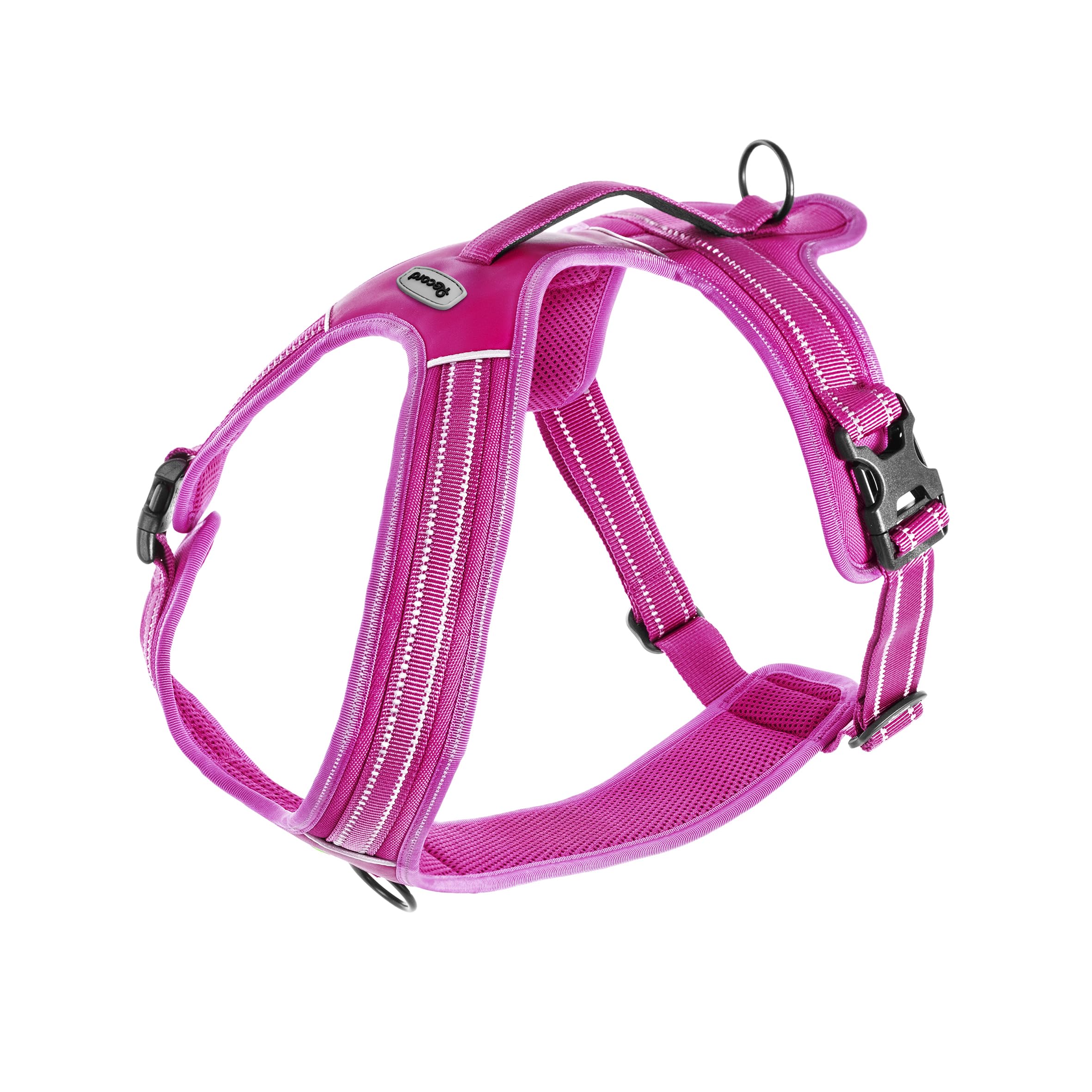 Record - Action Alps Dog Harness - Fuchsia Colour - Size L - Material: Nylon Braided with Reflective Bands 3M ScotchLite - Circumference 70-95 cm