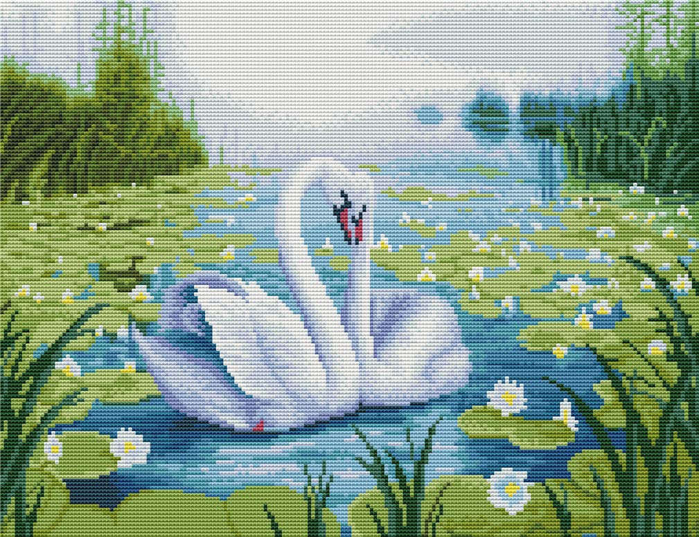 Abillyn Embroidery Cross Stitch Kits Lover Swans Lake, Lotus Pond Stamped with Printed Pattern Starter Kit (Swan)