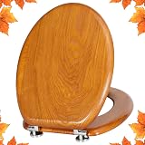 Angel Shield Oak Yellow Natural Wooden Toilet Seat with Zinc Hinges