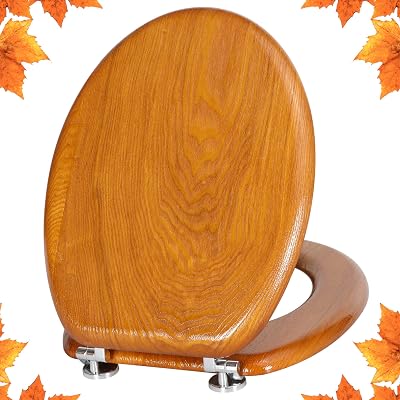 Angel Shield Oak Yellow Natural Wooden Toilet Seat with Zinc Hinges