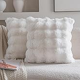 Neelvin Cream White Faux Fur Cozy Soft Double-Sided Decorative Throw Pillow Covers 18x18 inch Set of 2,Velvet Pillowcase Cushion Case for Sofa Couch