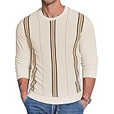 Uni Clau Men's Crew Neck Sweaters Long Sleeve Striped Knitted Pullover Casual Sweaters with Ribbing Edge