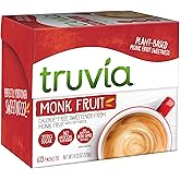 Truvia Monk Fruit Sweetener Packets, 60 Count Box | Monk fruit extract &amp; erythritol; 60 packets; 1 packet = 2 tsp sugar; non-GMO, gluten-free, kosher, plant-based