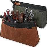 WELKINLAND 2-Pack Heavy-Duty Waxed Canvas Tool Pouches, 14-Inch Zippered Tool Organizer Pouches with Water-Resistant Coating and Durable Canvas Construction