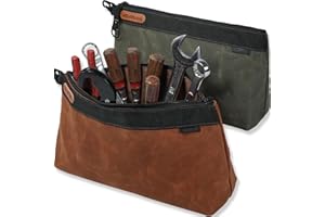 WELKINLAND 2-Pack Heavy-Duty Waxed Canvas Tool Pouches, 14-Inch Zippered Tool Organizer Pouches with Water-Resistant Coating and Durable Canvas Construction
