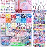 AIPRIDY 3200 Pieces Girls Toys Bracelet Making Kit, Unicorn/Mermaid Clay Beads Jewelry Activity Kit, DIY Crafts Birthday Christmas Gifts for Girls Ages 5 6 7 8 9 10 11 12 Years Old (Light Pink)
