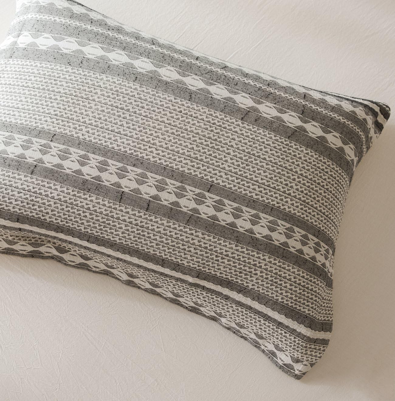 PHF Cotton Boho Textured Duvet Cover Set - Geometric Pattern Bedding Yarn Dyed Jacquard Stripe - Soft and Cozy, Suitable for All Season - 3 Pieces, King (106” x 92”), Grey: Home & Kitchen