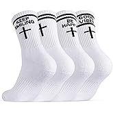 scenicamp 4 Pairs Cross Socks Christian Prayer Cotton Socks Religious Christian Pastor Christmas Gifts for Men