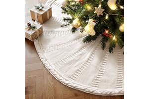 Lanpn Knitted Christmas Tree Skirt 90cm, Cable Knit Xmas Tree Skirt Rustic Christmas Tree Mat for Large Artificial Trees Wint