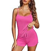 Ekouaer Pajama Sets for Women Lingerie Sleepwear Soft Pjs 2 Piece Cami Shorts Set U Neck Adjustable Strap Nightwear