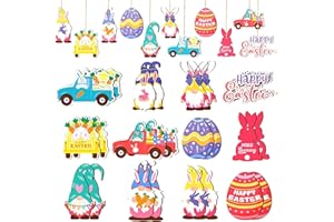 VERAMZ 24Pcs Easter Ornaments for Tree Happy Easter Decoration Egg Bunny Carrot Basket Holiday Hanging Party Decor Spring Wooden Pendant Decorations with Rope and Holes for Easter Party Supplies