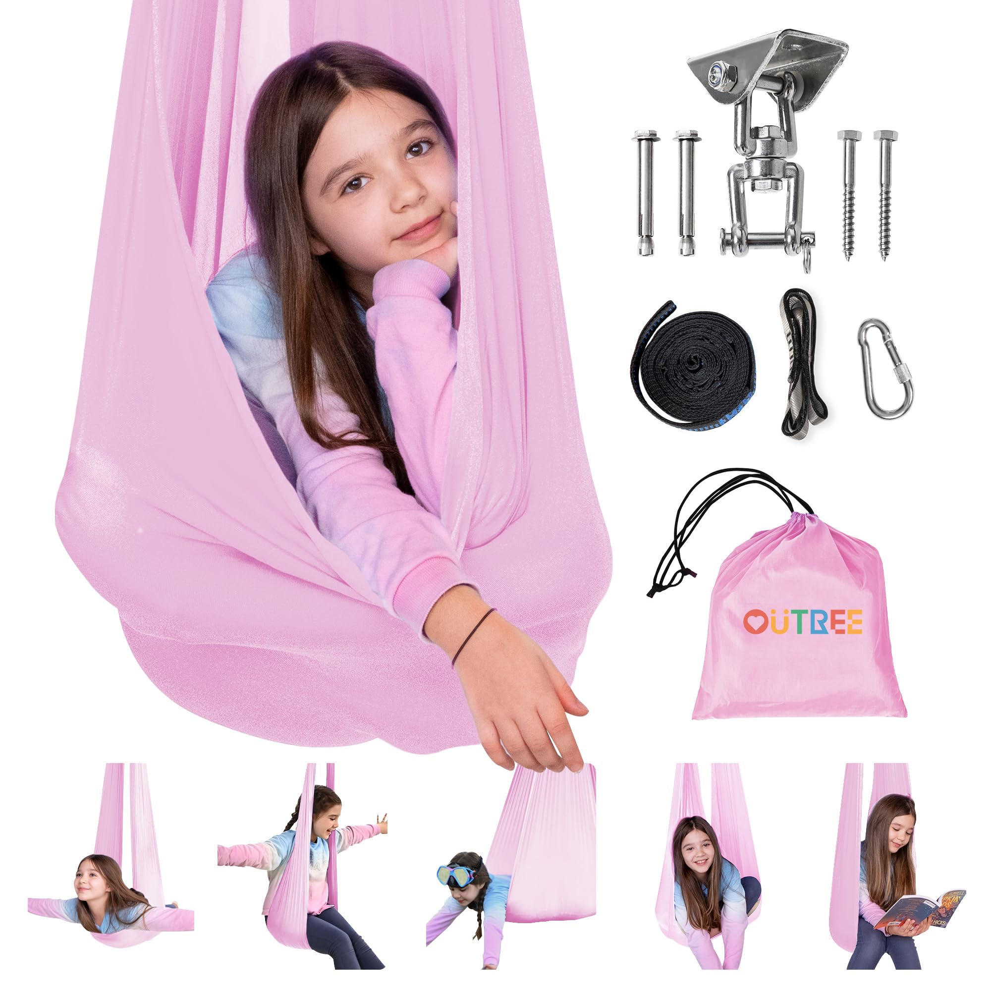 OUTREE Sensory Swing for Kids with 360° Swivel Hanger, Indoor Therapy Swing Great for Autism, ADHD, Sensory Processing Disorder, and Autistic Children Image OUTREE Sensory Swing for Kids with 360° Swivel Hanger, Indoor Therapy Swing Great for Autism, ADHD, Sensory Processing Disorder, and Autistic Children Image