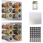 Vetacsion Set of 12 Magnetic Spice Tins with 2 Black Metal Wall-Plates,100 Preprinted Seasoning Label Stickers,2 Styles for 3