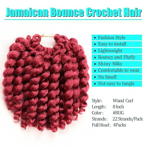8 Inch Jamaican Bounce Crochet Hair 4 Packs 22 Strands Jumpy Wand
