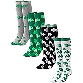 Geyoga 4 Pairs St. Patrick's Day Socks Shamrock Knee High Socks Irish Costume Clover Stockings for Gifts Accessories St. Patrick's Day Mardi Gras Women Cosplay Party Daily Wear