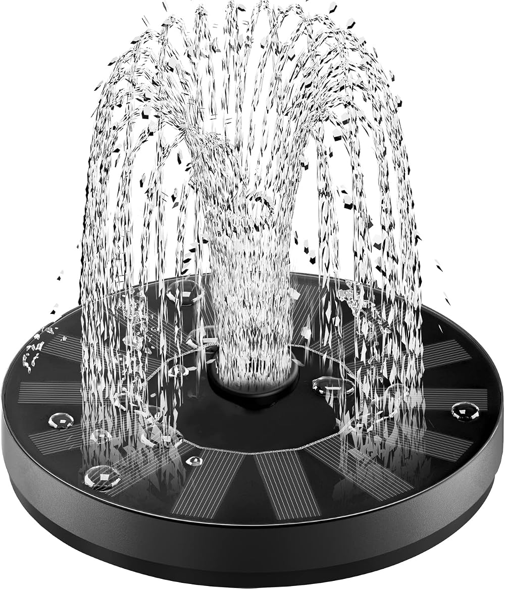 SZMP Solar Fountain Bird Bath 7 Nozzles Glass Panel Garden Pond Pump