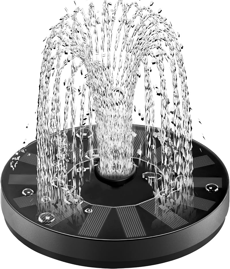 SZMP Solar Fountain Bird Bath 7 Nozzles Glass Panel Garden Pond Pump