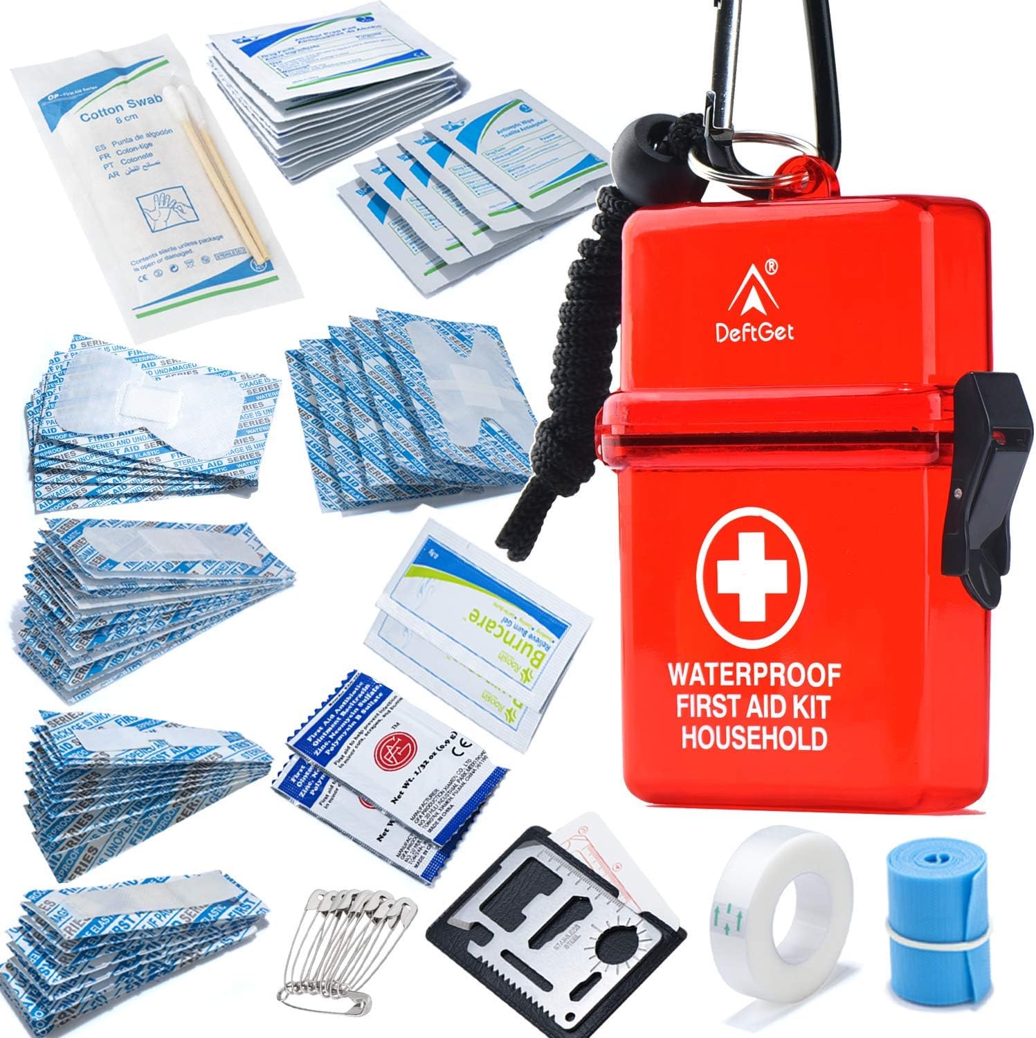 DEFTGET Waterproof First Aid Kit with Mini, Durable, Lightweight Construction, Bandages for Minor Injuries While Camping, Hiking and Outdoor Survival (Dark-red): Health & Personal Care