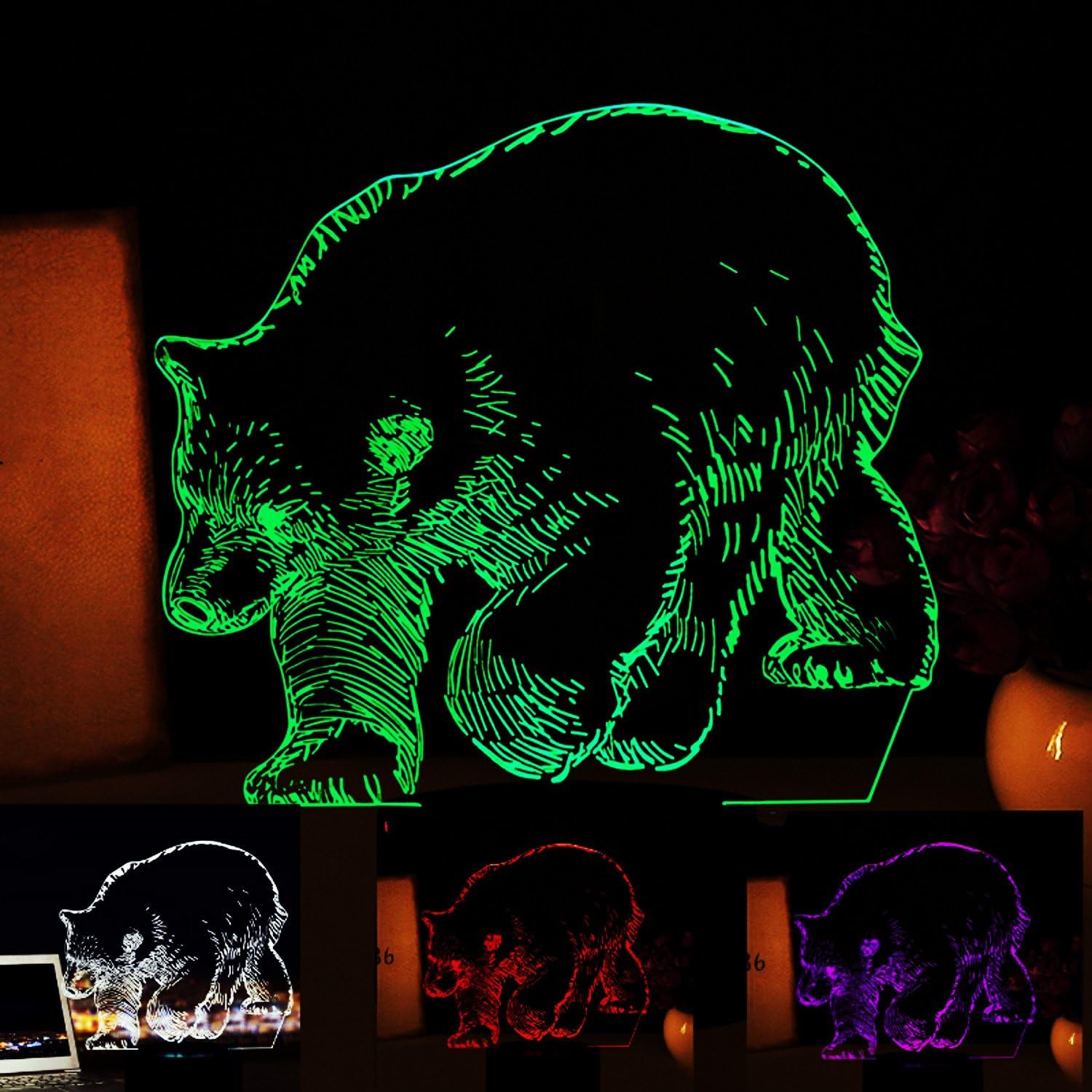 3D Polar Bear Night Light Table Desk Optical Illusion Lamps 7 Color