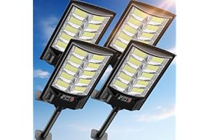 Azeivk Solar Lights Outdoor, IP66 Waterproof LED Street Light Outdoor Motion Sensor with Remote, 6000K Dusk to Dawn Solar Security Flood Lights for Outside Path, Yard, Garden, Walkway, 4PACK