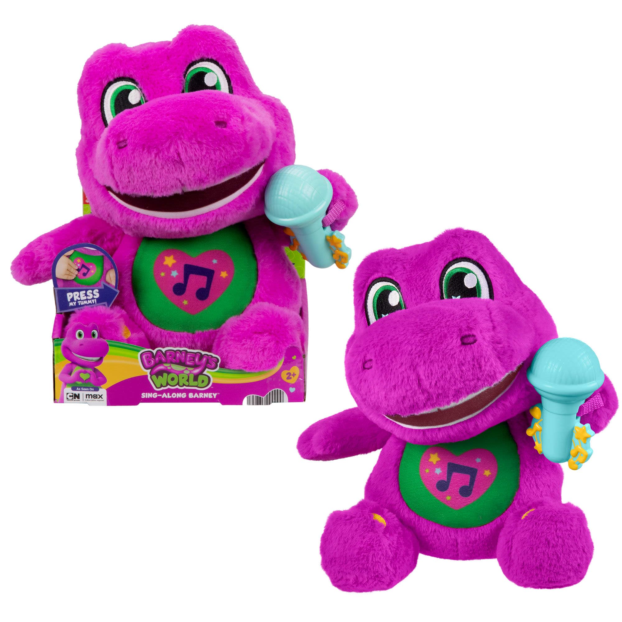 Barney World Toddler Toys, Tall Plush, 10.5 -inch Figure with Sounds, Soft Texture for Play, Kids Ages 2+ Years, Multilingual Version in English, French, German, Italian and Dutch, JGT51
