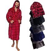 Ross Michaels Mens Robe Buffalo Plaid Hooded Robe - Mid-Length Plush Fleece Bathrobe (Crimson Red/Black, 2X-Large/3X-Large)
