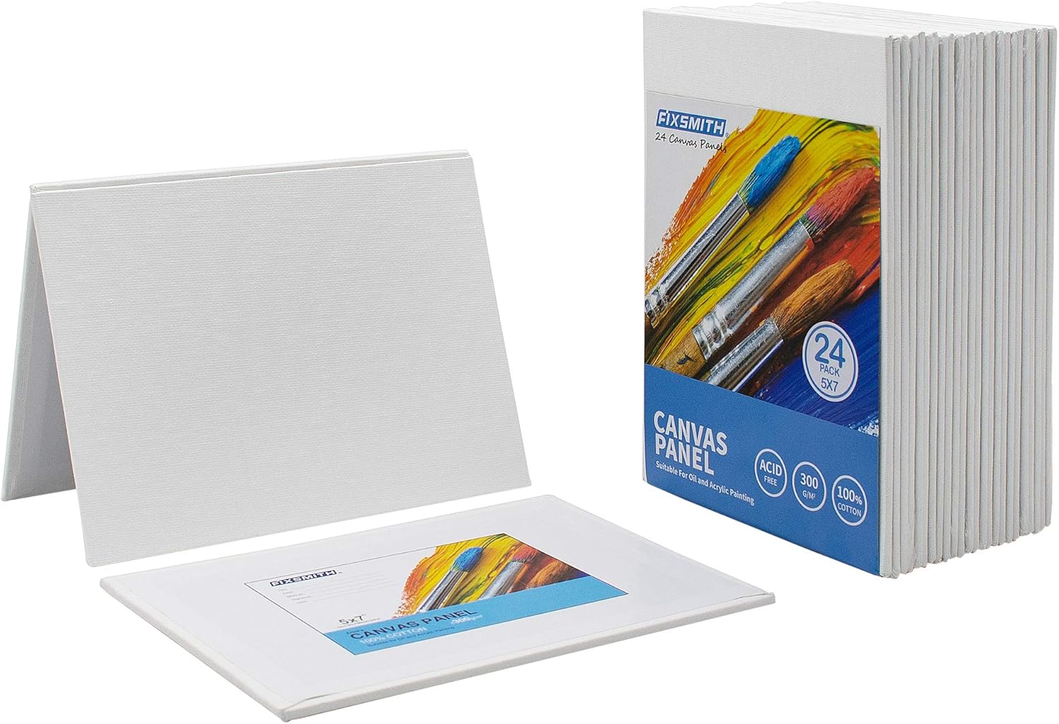 FIXSMITH Painting Canvas Panel Boards - 5x7 Inch Art Canvas, 24 Pack Mini Canvases, Primed Canvas Panels, 100% Cotton, Acid Free, Professional Quality Artist Canvas Board for Hobby Painters, Students & Kids