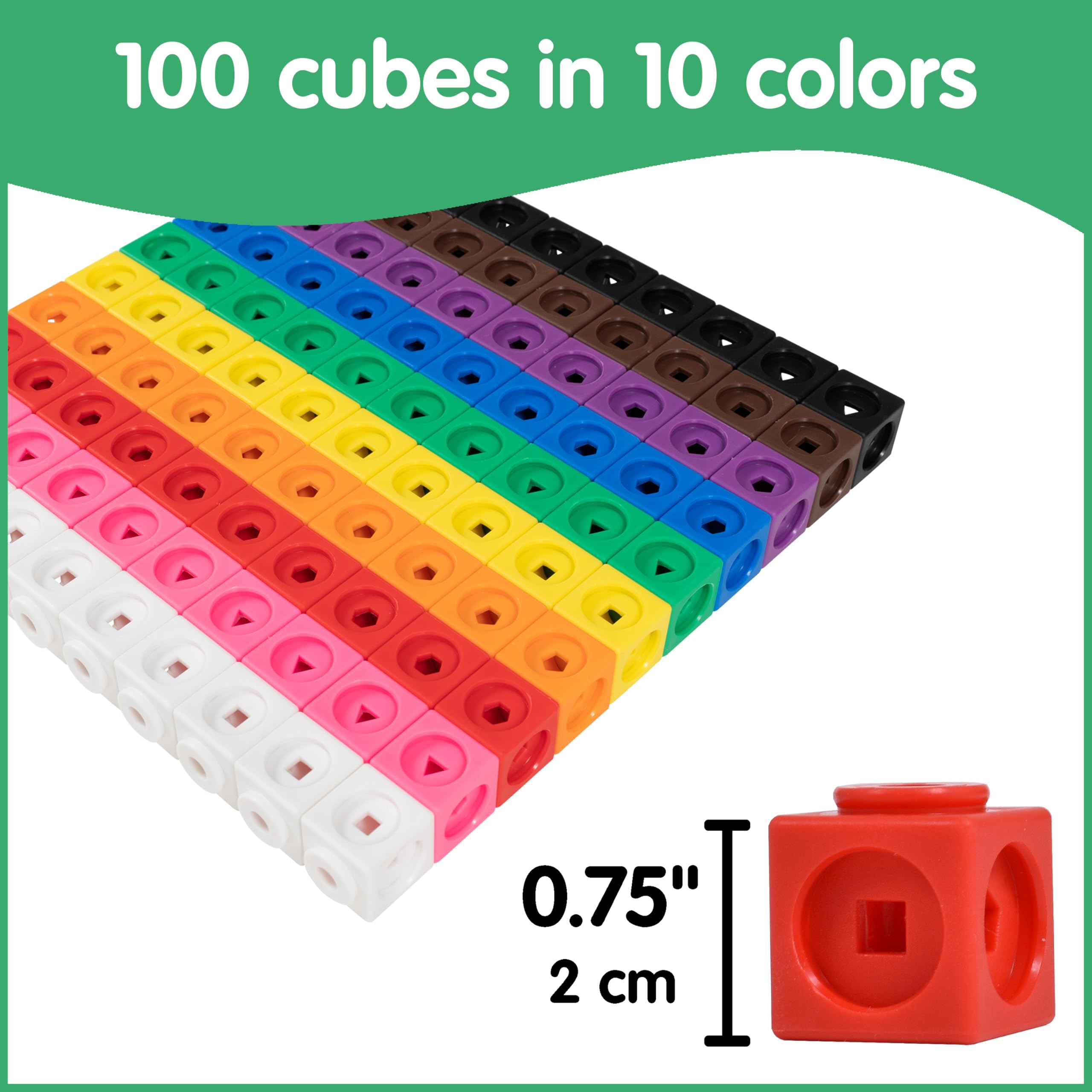 edxeducation Math Cubes | Set of 100 Counting Blocks with 5 Shapes | Math Manipulatives for Preschoolers | Shape and Color Sorting Toys | 10 Colors