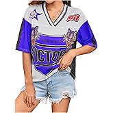RoseSeek Women's Number Print Mesh Jersey Shirt Color Block V Neck Short Sleeve Football T-Shirt