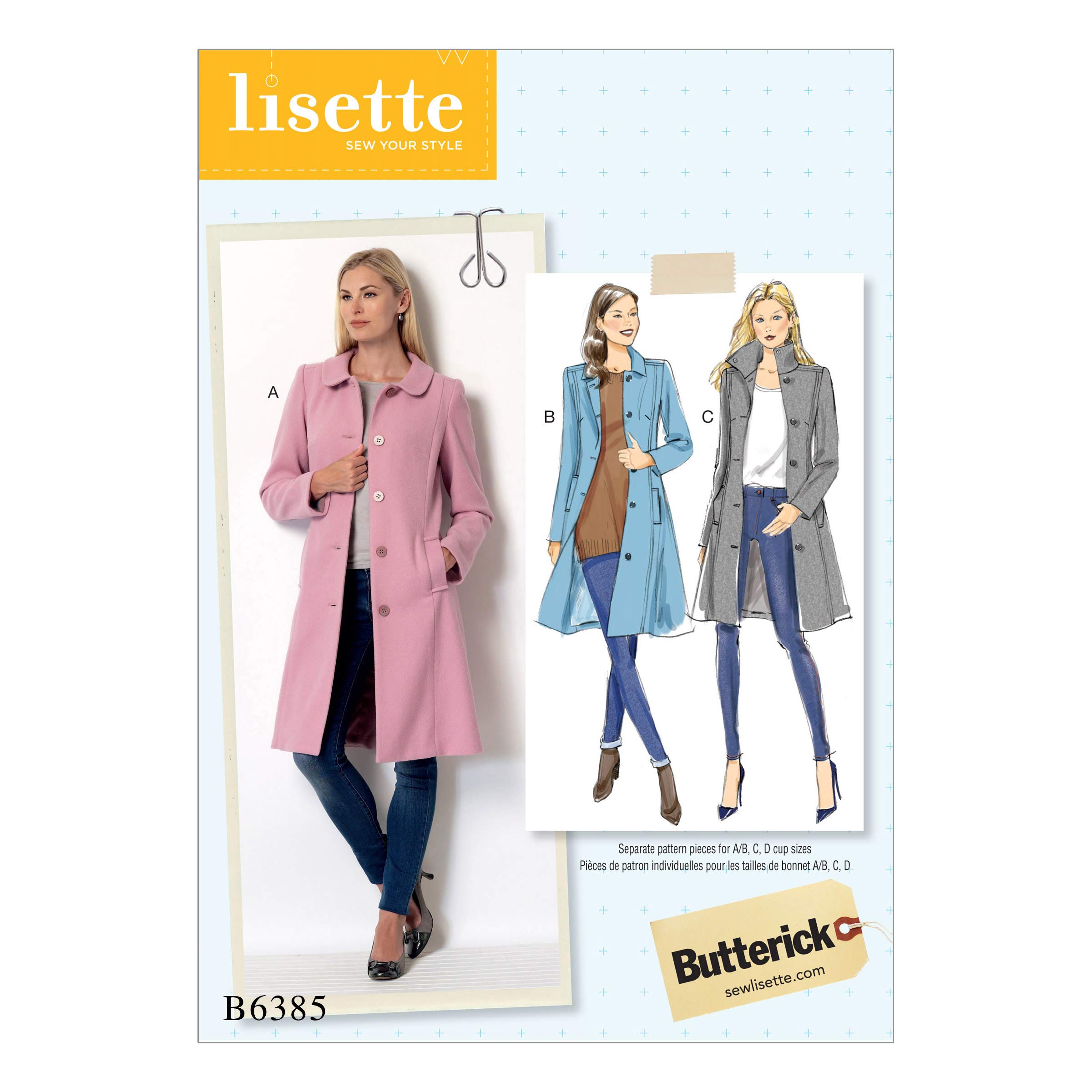 Butterick Sewing Pattern B6385 Misses’ Lisette Funnel-Neck, Peter Pan or Pointed Collar Coats