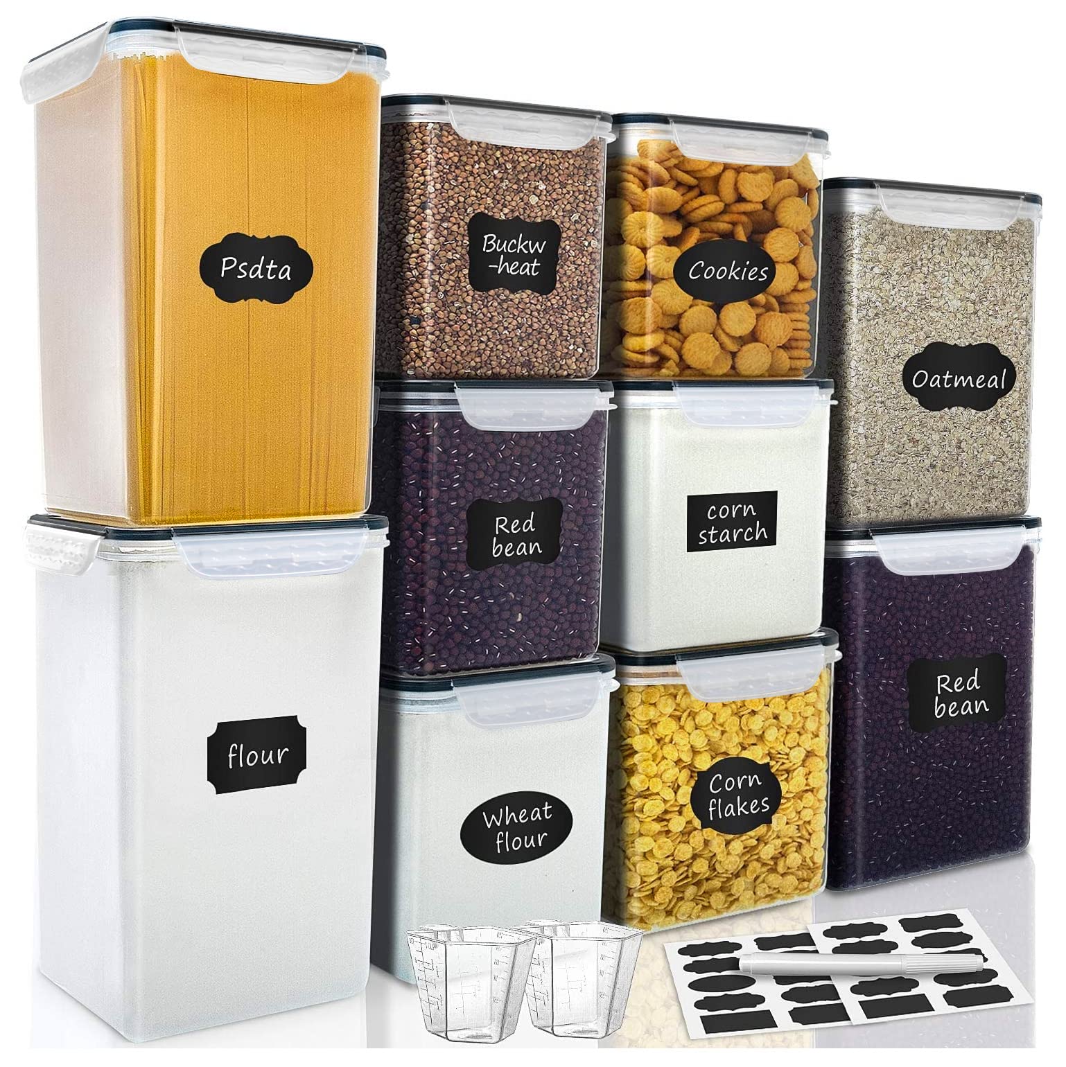 Photo 1 of VERONES Large Tall Airtight Food Storage Containers, 10 PACK Plastic Airtight Kitchen & Pantry Organization, Ideal for Flour & Sugar Plastic Canisters with Labels
