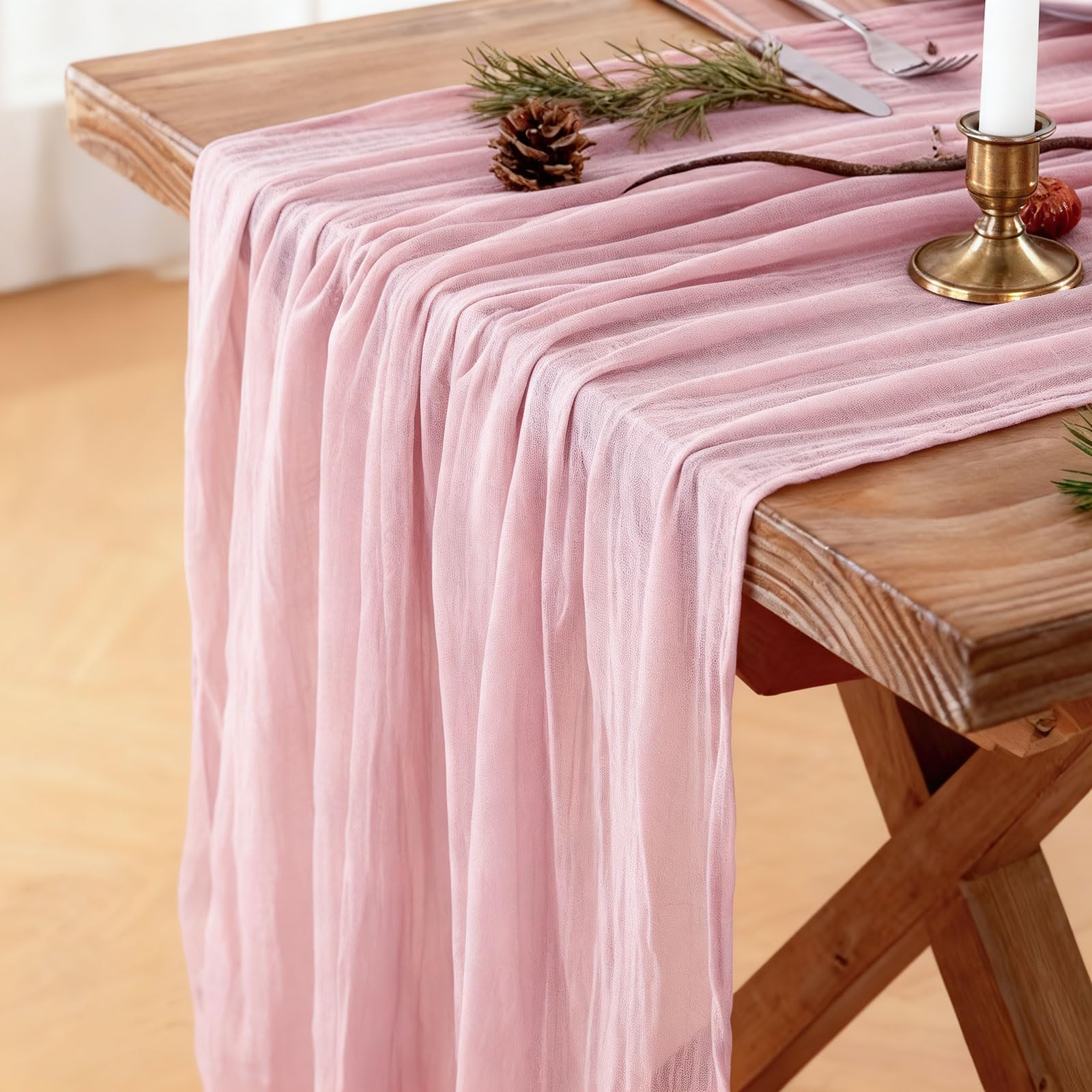 Photo 1 of Dusty Pink Cheesecloth Table Runner, 10 FT Boho Rustic Cheese Cloth Gauze, 35x120 Inches Centerpieces Decor for Wedding Spring Easter Baby Bridal Shower Party Decoration, 1 Pack