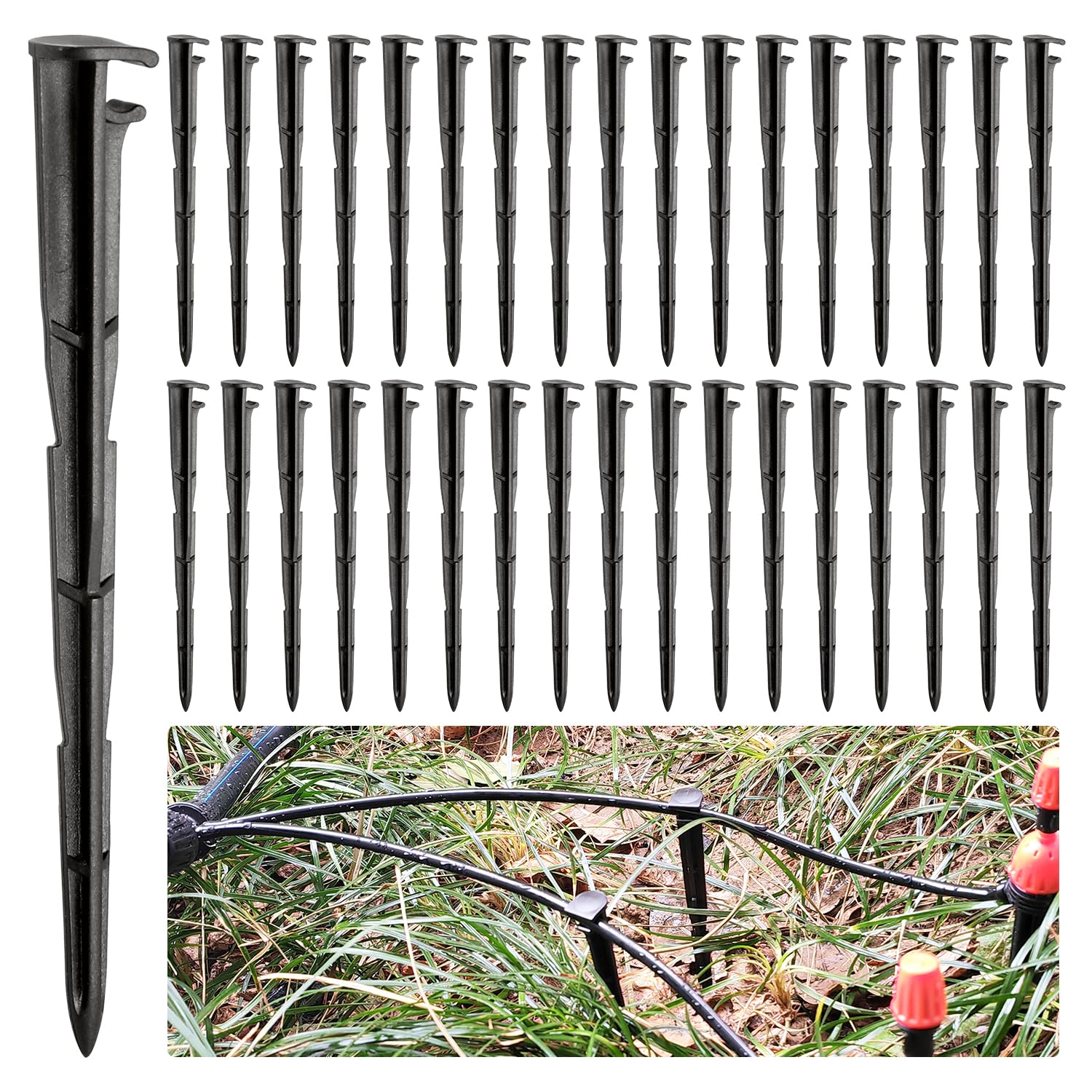 VooGenzek 35 PCS 4/7mm Irrigation Drip Support Stakes, Drip Tubing Stakes, Drip Hose Stakes for 4/7mm Hose Watering System, for Vegetable Gardens, Plants or Flower Beds