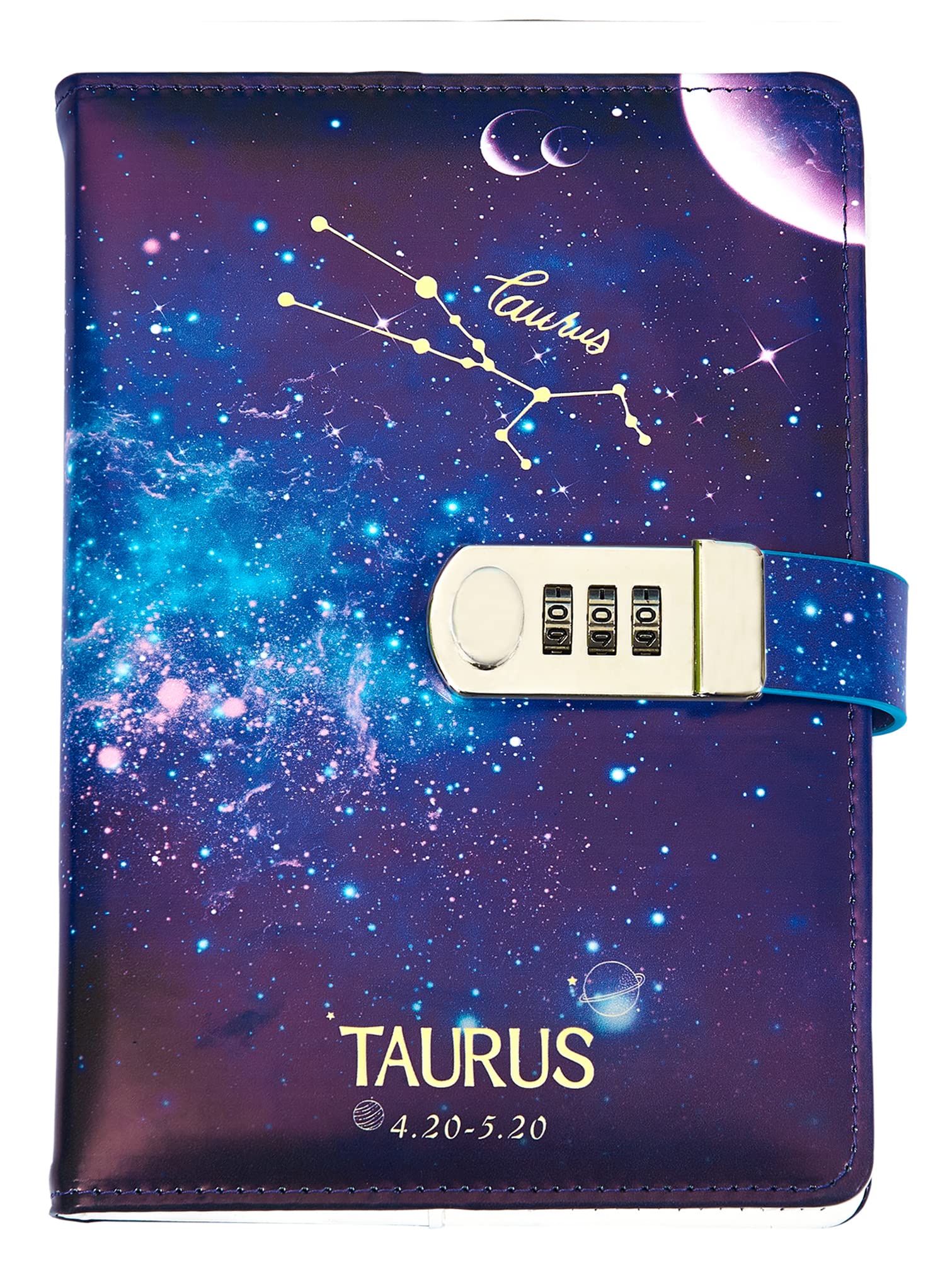 NectaRoy A5 Vintage Lockable Diary, Constellation Travel Journal, PU Leather Password Notebook, Sketchbook Office School Supplies Student Stationery Birthday Gift, 210x145mm