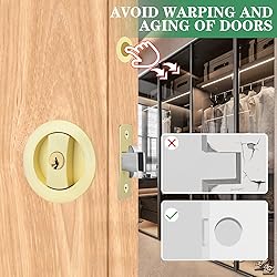 Round Pocket Door Lock with Keys Brushed Gold