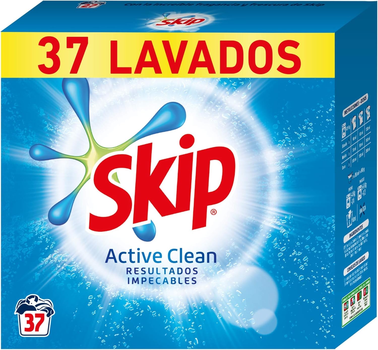Skip Active Clean Detergente Polvo para Lavadora, 37 Lavados 2220 gr